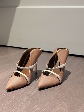 Malone Souliers Blush Pointed-Toe Strappy Pumps with Cream Accents